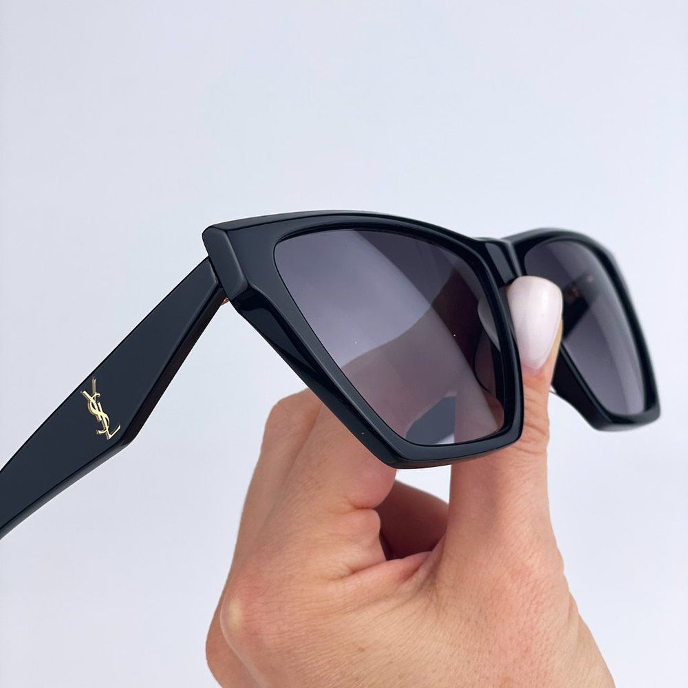 🔥 Saint Laurent SLM103 001 Sunglasses Black Gray Gradient Cat Eye Women - Picture 2 of 13